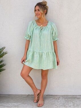 Handmade 100% Linen Mint Green Stripe Dress/Tunic